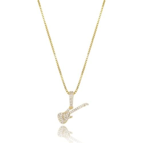 2021 Hot Selling Good Quality Top Icy 925 Silver Gold Plated Guitar Shape Pendant Necklace