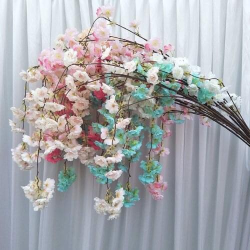 Artificial Cherry Blossoms Branches Fake Flowers Leaf Sakura Floral Wedding Bouquet Party Decor Silk Flower DIY Home Decoration