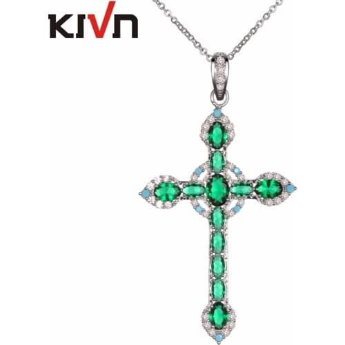 KIVN Fashion Jewelry Blue CZ Cubic Zirconia Womens Girls Bridal Wedding Cross Pendant Necklaces Birthday Gift 6pcs Lot Wholesale
