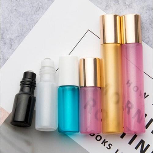 Colorful 3ml 5ml 10ml 15ml ROLL ON GLASS ESSENTIAL OIL BOTTLE Perfume stainless steel Roller ball fragrance bottle LX6021