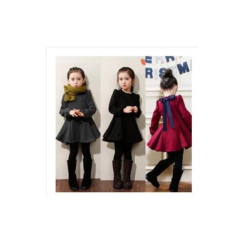 Retail 2-8 Girls Winter Dress Jacket Coats Black Red Gray Thick Velvet Long Sleeves Bow Princess Outerwear Hot Quality