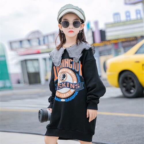 3-18 Years of Teens Girls Cartoon Pattern Print A-line Dress for Children Kids Long-sleeve Autumn Clothes