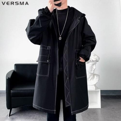 VERSMA European Military Army Green Male Long Black Trench Coat Men Oversize Waterproof Long Sleeve Hooded Windbreaker Plus Size