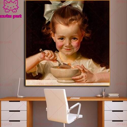 New 5D Cute little girl eating DIY diamond painting cross stitch kits diamond embroidery mosaic pictures by numbers wall decor