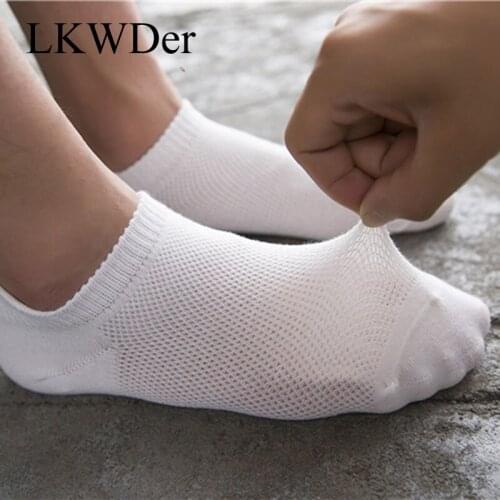 LKWDer 5 Pairs Mens Mesh Ankle Socks Summer Thin Breathable Autumn Low Tube Socks Men Solid Color Cotton Sports Boat Sock Meias