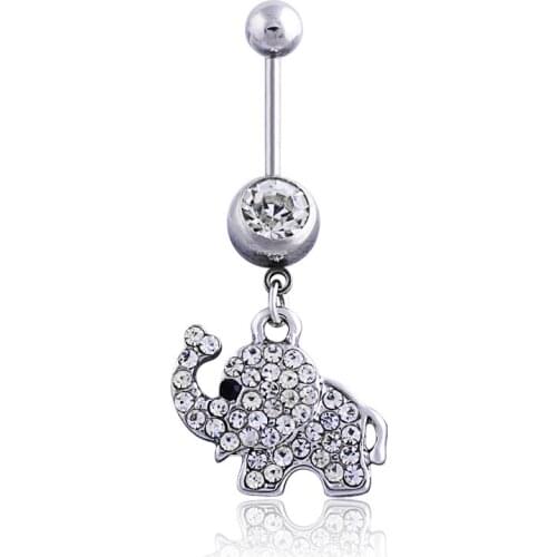 2016 new arrival crystal stainless steel sexy body jewelry elephant piercings button ring navel green eyes belly