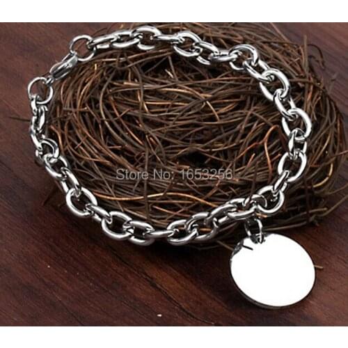 New Style Stainless Steel Round Medals tag Charms Bracelet Oval Chain Jewlery Men Women Fashion Gifts