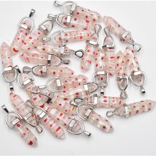 Wholesale 24pcs/lot Colored glass flower Hexagonal Column beads Necklace Pendants for women Fashion Jewelry Free shipping