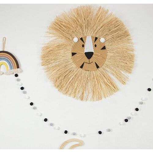 Hanging Decor Cute Hand-Woven Exquisite Lion Tiger Straw Wall Decoration for Baby Room