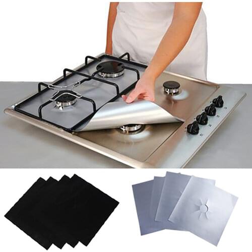 4 Pcs Square Foil Gas Hob Protector Liner Reusable Easy Clean Pad Burner Cooker Protector Heat Resistant Pad Kitchen Utensils