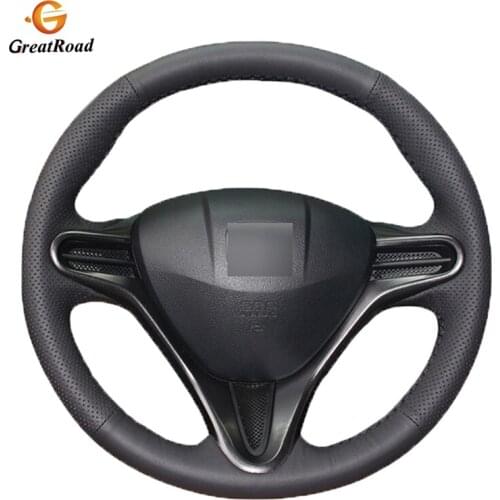 Hand-stitched Black PU Artificial Leather Car Steering Wheel Covers Wrap for Honda Civic Civic 8 2006-2011 (3-Spoke)