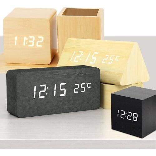 Nordic Creative Wood Grain Alarm Clock Silent Luminous Simple Retro Bedroom Bedside Environmental Protection Ornaments Clock
