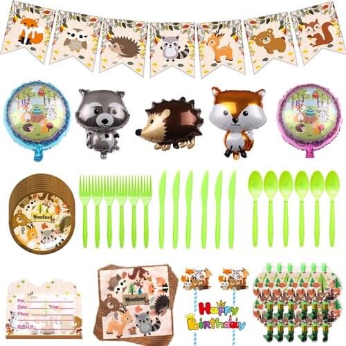 Woodland Animal Disposable tableware Paper Plate Cup Napkin Wedding Baby Shower Kids Happy Birthday Party Decor Supplies