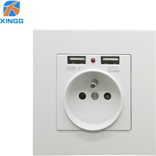 USB French Type E Plug Adaptor 2 Pin AC Power Electrical Panel Wall Tabletop Desktop Internal Socket Outlet LED Indicator 250V