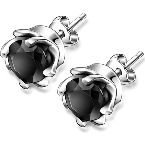 Sinya black GEM stones Stud earring for womens Cubic Zirconia simulated Diamond Post CZ stones 925 Sterling silver jewelry