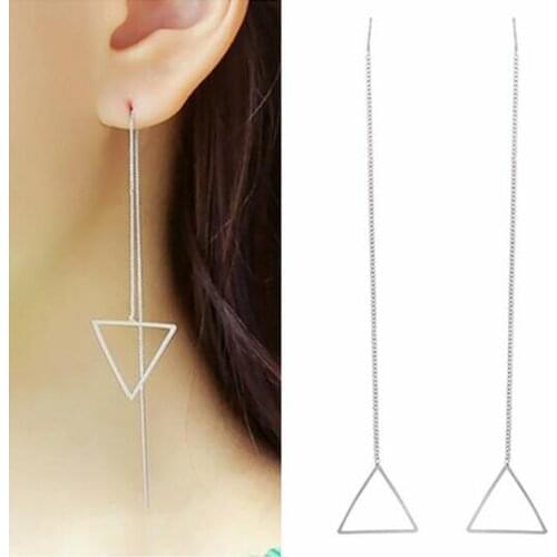 Ex384 Korean Fashion Simple alloy geometry triangular tassel Ear line earrings Womens Jewelry Accessories