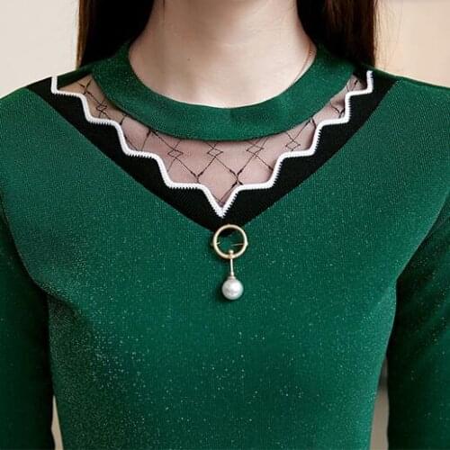 Women 2021 Autumn Winter Long Sleeve Mesh Patchwork Tops New Female Fashion Casual Shirt Ladies Thick Warm Shirt Blusas X191