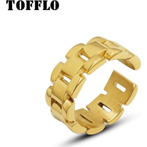 TOFFLO Stainless Steel Jewelry Hollow Connection Ring Fashion Watch Band Punk Ring For Women BSA215