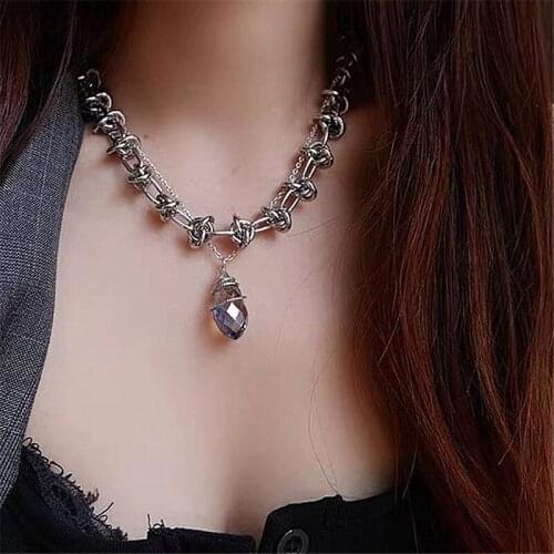 High Quality Retro Punk Crystal Water Drop Double Pendant Necklace for Woman Simple Fashion Ladies Banquet Wedding Jewelry Gift