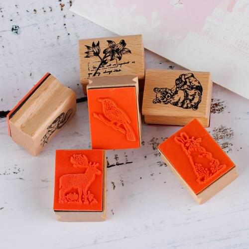 1PC New 4x3cm 1pc Vintage Wooden Animal Stamps Rubber Stamps Scrapbooking Standard Stamp Home Sewing Crafts Decoration