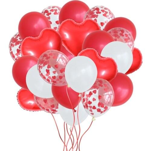 20Pcs/Lot Red Heart Confetti Balloons Kit Red Rose Gold Heart Latex Globos for Wedding Valentines Day Party Decorations