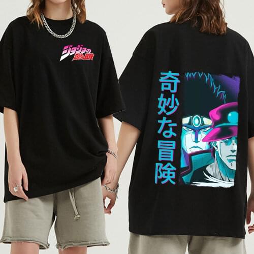 2021 T Shirt Cool JoJo Bizarre Adventure Graphic Double sided Print Tee Homme Japanese Anime Style Tshirt Tops T-Shirt Men