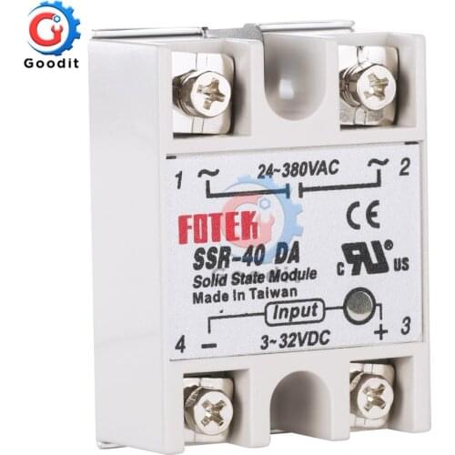 5PCS/Lot SSR-40DA 40A Input 3-32V DC Output 24-380V AC Solid State Relay Module Single Phase Semi-Conductor Relay Shield Board