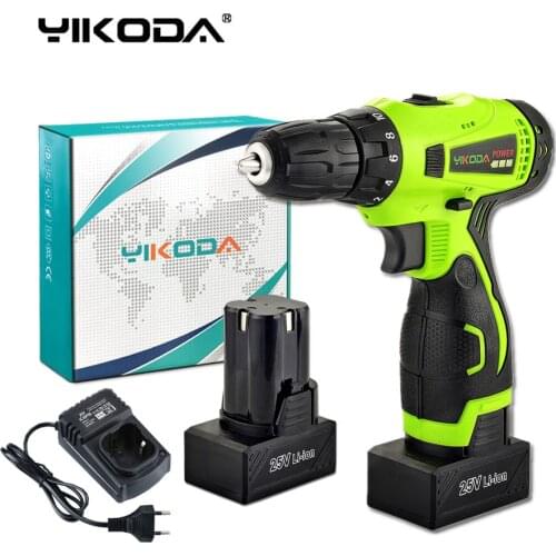 YIKODA 25V Cordless Electric Drill Rechargeable Lithium Battery Screwdriver Parafusadeira Furadeira Multifunction Power Tools