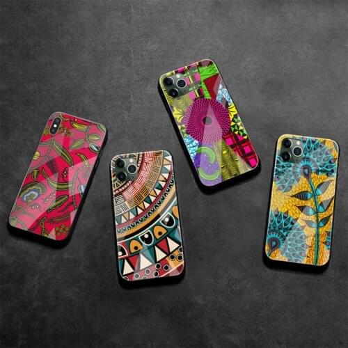 African Style Fabric Print Phone Case Tempered Glass For iPhone 12 Pro Max Mini 11 Pro XR XS MAX 8 X 7 6S 6 Plus SE 2020 cover