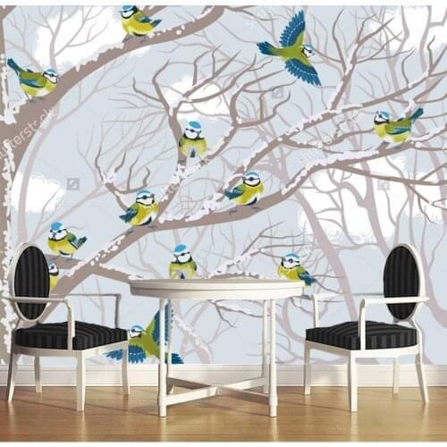 Custom childrens wallpaper,Blue tits perched on the branches,cartoon murals for the living room childrens room wall wallpaper