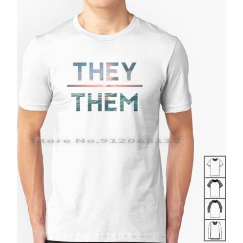 They / Them Ocean Design T Shirt 100% Cotton They Them Pronouns Lgbtq Queer Nonbinary Creative Trending Vintage Cool Gift Euro