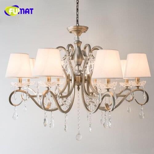 FUMAT K9 Crystal Chandeliers European Style Metal Lights For Living Room Nordic Antique Finished Lustre LED Crystal Chandelier