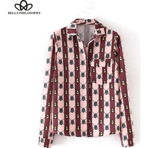 HStar 2020 spring women casual long sleeve blouse print turn down collar ladies shirt pockets striped female blouse