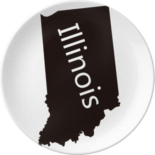 Illinois America USA Map Silhouette Dessert Plate Decorative Porcelain 8 inch Dinner Home