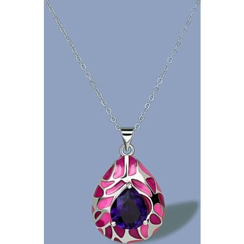 Creative and Unique Sun Flower Pendant Purple Gemstone Dripping Oil Handmade Enamel Ladies Necklace 925 Silver Sweater Chain