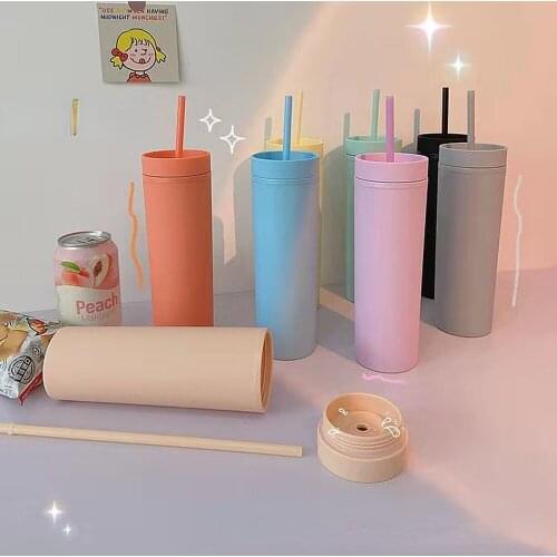 Candy Color Straw Cup Korean Version Summer Adult Cute Large Capacity Double Layer Anti Scald Ins Wind Net Red Water Cup