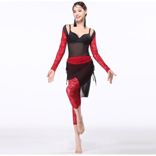 Sexy Practice Belly Dance Clothes Long Sleeve Fitness Lace Leggings Breathable Elastic Fabric Spandex Clothing for Bellydance