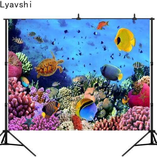 Lyavshi Underwater World Fish Coral photography backdrops Printed Children Birthday Aquarium World Photo Studio Backgrounds