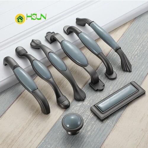 Furniture Ceramic Handle Metal Zinc Grey For Home House Hardware Hotel Building Cabinet Cupboard Wardrobe Drawer Knob