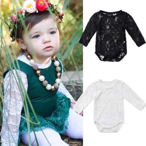 Cute Infant Newborn Baby Girls Bodysuits Baby Girl Fashion O-Neck Long Sleeve Lace Sunsuit Bodysuit Baby Clothing