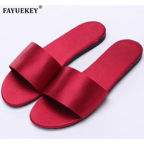 FAYUEKEY Spring Summer Fashion Women Home Emulation Silk Sexy Slippers Bedroom Beach Outside Flat Slides Sandals Shoes