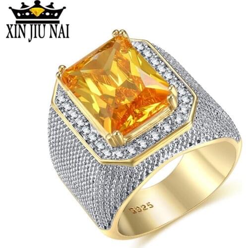 Hip hop Big Stone men ring High quality Gold color Purple Pink White Yellow CZ rings US Punk big boss Jewelry Bague homme Anel