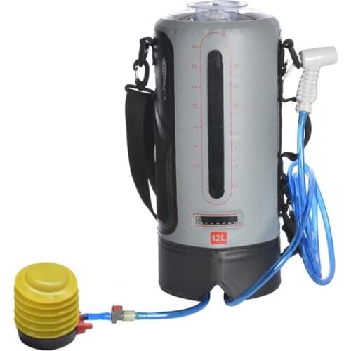 12L PVC Pressure Shower Camping Equipment with Foot Pump Lightweight Outdoor Inflatable Shower Pressure Shower Water Bag
