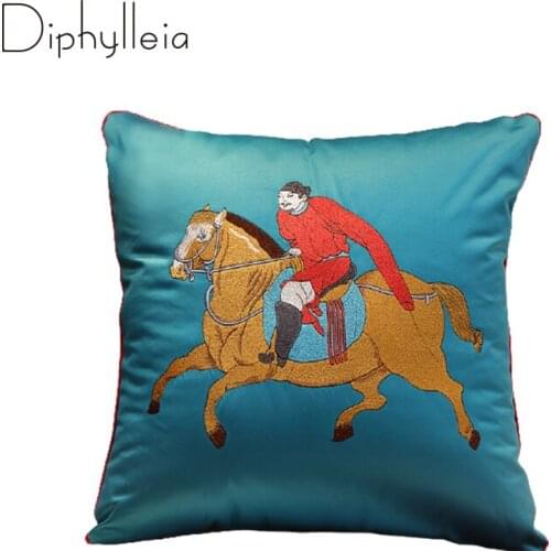 Diphylleia Traditional Chinese Cushion Cover Tang Dynasty Horse And Man Embroidery Vintage Pillow Case Luxury Coussin Decorating