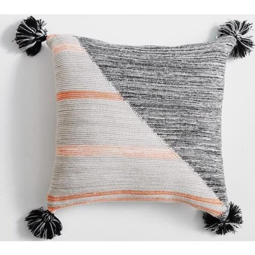 DUNXDECO Cushion Cover Decorative Pillow Case Modern Cotton Knitting Simple Geometric Tassel Coussin Room Bedding Decorating