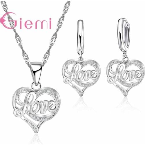 Lower Price Hot 925 Sterling Silver Necklace Earrings Jewelry Sets for Wedding Bridal Women Elegant Heart Bijoux Gifts