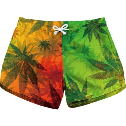 New Green leaves Womens Summer Fitness Shorts 3 Patterns Blue Purple 3D Sport Running Jogging