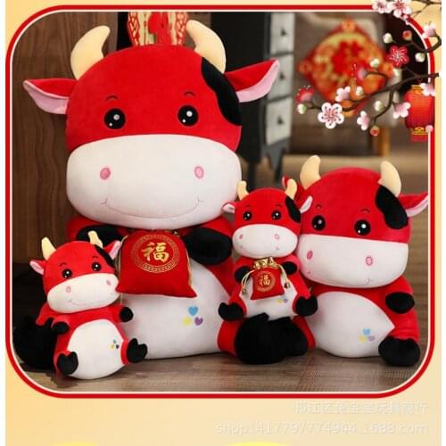 New Year of The Bull 2021 Symbol Gift OX Year Doll Cattle Decor Cute Lucky Cow Baby Plush Toy Soft Zodiac Animal Cow Plush Toy