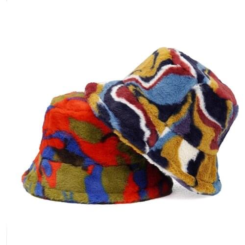 Autumn Winter Camouflage Faux Fur Bucket Hats Women Girl Fashion Warm Soft Velvet Fluffy Fisherman Hat Ladies Outdoor Panama