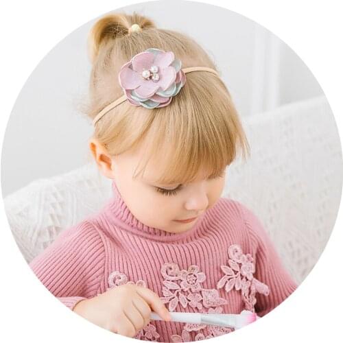 Flowers Stretchy Nylon Headbands With Pearl For Girls Summer Beach Headband Elastic Hair band Toddler Baby Girl Hair Accessories